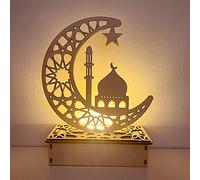 Décoration du Ramadan, lampe LED en bois musulman Islam Eid Ramadan Festival décorations lune étoile lumières Mubarak lune veilleuse bricolage Eid lumière, pour fête maison fournitures de prière,E