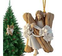 Décoration en acrylique en forme de lettre de Jésus | Ornement religieux en forme de Jésus en acrylique à suspendre - Ornements de sapin de Noël, décoration chrétienne 2D pour sapin de Noël