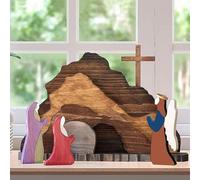 Décoration en Bois De Scène De Pâques, Printemps Pâques Ressuscité Christ Figurine Decor, Décorations De Crèche De Jésus, Décorations De Pâques pour La Maison, Tabletop, Bureau