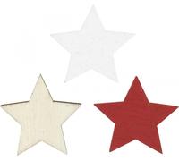 Décoration en bois étoiles de Noël 3cm Nature Rouge Blanc 72er Set Deko-Mix Noël