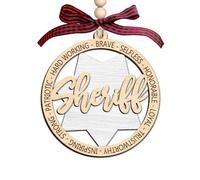 Décoration en bois shérif à 2 couches - Décoration à suspendre pour sapin de Noël - Décoration de vacances rustique - Ornement en bois double couche pour l'appréciation de l'application de la loi du