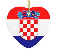 Décoration en céramique à suspendre en forme de cœur pour sapin de Noël Motif drapeau de la République de Croatie avec ficelle dorée