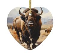 Décoration en céramique à suspendre en forme de troupeau de bisons d'Amérique du Nord - Double face - Décoration d'arbre pour les maisons