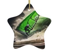 Décoration en céramique à suspendre en forme d'étoile pour sapin de Noël WHJSSF géant Motif vague de planche à voile
