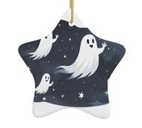 Décoration en céramique à suspendre en forme d'étoile WHJSSF fantômes volant dans le ciel avec cordon métallique perforé et doré