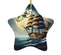 Décoration en céramique à suspendre pour sapin de Noël Motif WHJSHOP pirate Voilier pleine lune Facile à accrocher sur les arbres, les portes et les fenêtres