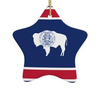 Décoration en céramique à suspendre pour sapin de Noël WHJSHOP Wyoming State Drapeau Impression facile à accrocher sur les arbres, les portes et les fenêtres