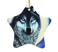 Décoration en céramique à suspendre pour sapin de Noël WHJSSF loup sous la lune