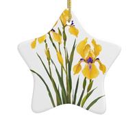 Décoration en céramique à suspendre pour sapin de Noël WINHGA Peinture à l'huile Motif iris Facile à accrocher pour fête de vacances 7,9 x 7,9 cm