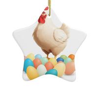 Décoration en céramique à suspendre pour sapin de Noël WINHGA Vieille poule et ses œufs colorés Facile à accrocher pour fête de vacances 7,9 x 7,9 cm