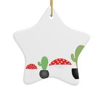 Décoration en céramique à suspendre pour sapin de Noël YYHHAOFA Cactus à côté des champignons Facile à accrocher sur les arbres, les portes et les fenêtres