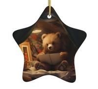 Décoration en céramique à suspendre pour sapin de Noël YYHWHJDE A Little Bear Apprentissage Connaissance imprimée peut ajouter une touche romantique aux festivals ou fêtes