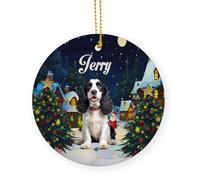 Décoration en Céramique Amoureux des Chiens Cocker Spaniel Anglais Noir Et Blanc Céramique Ornements De Noël, avec Ficelle Arbre De Noël Ornements 7.3 Cm
