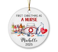 Décoration en céramique avec nom personnalisé Premier Noël en tant qu'infirmière, décoration de Noël RN 2025, stéthoscope pour sapin de Noël, 1er Noël personnalisé en tant qu'infirmière, cadeau pour