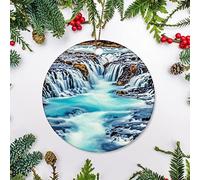 Décoration en Céramique Cascade De Bruarfoss Monuments Islandais Cascades Céramique Ornements De Noël, Décoration Arbre De Noël Pendentif avec Ficelle