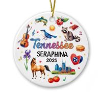 Décoration en céramique de l'État du Tennessee - Cadeau pour les amateurs de voyages - Décoration de Noël 2025 - Paysage du Tennessee - Nom personnalisé - Ornements de voyage de l'État américain