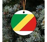 Décoration en Céramique Drapeau Drôle De La République Démocratique du Congo Céramique Ornements De Noël, Décoration De Sapin De Noël avec Ficelle