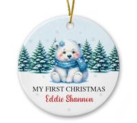 Décoration en céramique My First Christmas 2025, décoration personnalisée pour le 1er Noël de bébé pour les nouveaux parents, décorations souvenirs de 1er Noël en forme d'ours polaire, ornements