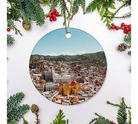 Décoration en Céramique Panorama des Bâtiments De La Ville Et des Montagnes Céramique Ornements De Noël, Décoration De Noël en Porcelaine avec Ficelle