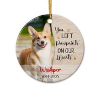 Décoration en céramique personnalisée avec nom de chien, empreintes de pattes laissées sur nos cœurs, décoration de Noël 2025, cadeau personnalisé pour cadre photo de chien et chat, ornement
