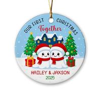 Décoration en céramique personnalisée « Our First Christmas Together » avec noms/année, couple de fantômes, cadeaux de Noël pour rendez-vous galant, anniversaire de mariage, décoration personnalisée