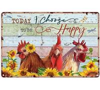 Décoration en étain avec inscription « Today I Choose To Be Happy Chicken Tournesol » - Décoration de maison, bar, boutique, café, vintage, en aluminium, 20,3 x 30,5 cm