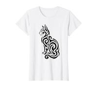 Décoration en Forme de Chat Mignon Tribal bohème T-Shirt Graphique avec Valeur, Femme, Blanc, S