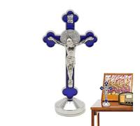 Décoration en forme de du Christ Jésus - Statue crucifix en métal avec base de présentation pour la maison, le bureau ou la voiture | Décoration de bureau en de zinc galvanisé, cadeau