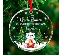 Décoration en forme d'ours polaire pour bébé, décoration personnalisée « Our First Christmas As My Uncle », cadeaux souvenirs de nièce, neveu, décoration personnalisée pour le 1er Noël en tant que mon