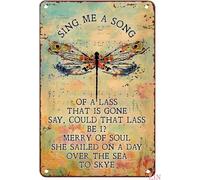 Décoration en métal avec libellule Skye Boat Song Outlander Sing Me A Song of A Song of A Lass - Décoration d'intérieur rustique - Décoration murale en métal pour garage et grotte - 20,3 x 30,5 cm