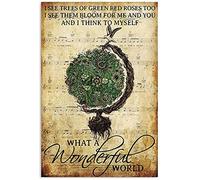 Décoration en métal pour mur extérieur What A Wonderful World Plaque en métal I See Trees of Green Rea Rose Too 20,3 x 30,5 cm