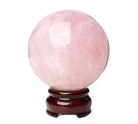 Décoration en Perles de Verre, Boule de Cristal Quartz Rose avec Support en Bois, Plusieurs Tailles, décoration Feng Shui, Cadeau(3.9"(10cm))