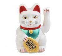 Décoration en plastique en forme de chat porte-bonheur avec bras oscillant électrique pour magasin, bureau, décoration d'intérieur alimentée par piles AAA Blanc 12,7 cm