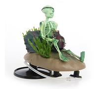 Décoration en résine pour aquarium en forme de tête de mort avec tuyau d'air, petit squelette de chasseur de trésor pour poissons pour animaux aquatiques