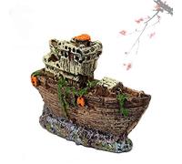Décoration en résine pour aquarium en forme d'épave perdue en forme de bateau creux pour aquarium, paysage, matériau sûr, nécessite peu d'entretien, crevettes d'eau douce, reptiles