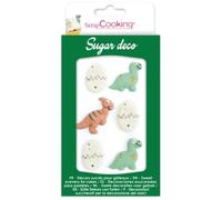 Décoration en sucre - Dinosaure - 6 pcs - Multicolore - Beige - Idéal pour gâteaux et cupcakes
