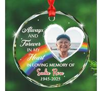Décoration en verre « Always and Forever in My Heart » - Nom de l'année et photo personnalisés - Cadeau pour papa, maman, parents, grand-mère, grand-père, personnalisable en souvenir d'amour