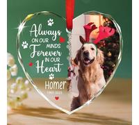 Décoration en verre « Always On Our Minds Forever in Our Hearts » - Cadre photo personnalisé - Décoration de Noël 2025 - Cadeau de perte d'animaux de compagnie - Décoration de condoléances pour sapin