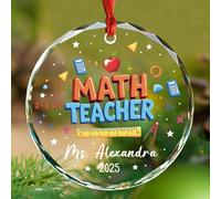 Décoration en verre avec nom/année personnalisée pour professeur de mathématiques de Noël 2025, décoration de sapin de Noël en mathématiques, cadeau pour enseignants, collègues de travail