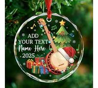 Décoration en verre avec nom personnalisé - Instrument de musique banjo en chapeau de Père Noël - Cadeaux pour lui, elle musicien, professeur de musique - Décoration de Noël 2025