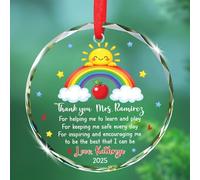 Décoration en verre avec noms personnalisés et année « Thank You for Helping Me to Learn & Play » - Cadeau souvenir de la fête des enseignants de la part des élèves - Ornements en verre personnalisés