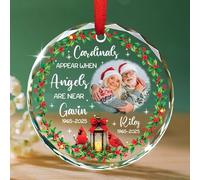 Décoration en verre avec photo en forme de cardinal d'amour 2025, les cardinaux apparaissant lorsque les anges sont près d'ornements, cadeau pour la perte de vos proches, décoration commémorative