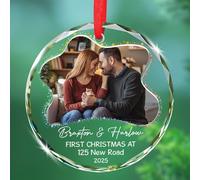 Décoration en verre « First Christmas at New Home » 2025, image personnalisée, cadeau de pendaison de crémaillère, cadeau pour mari et femme, souvenir de première année dans une nouvelle maison