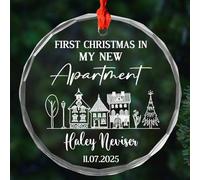 Décoration en verre « First Christmas in My New Apartment » 2025, 1er Noël personnalisé dans mon nouvel appartement, cadeau pour pendaison de crémaillère, fille, fils, nom personnalisé, date, nouvel