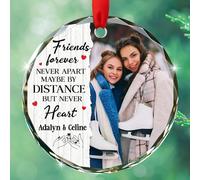 Décoration en verre « Friends Forever Never Apart Maybe by Distance But Never Heart » - Photo personnalisée - Cadeau d'anniversaire pour Thanksgiving - Décoration en verre personnalisée pour meilleur