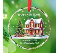 Décoration en verre « Happy New Home » de Noël 2025, souvenir de Noël personnalisé pour la 1ère maison, cadeau de pendaison de crémaillère, adresse/nom personnalisé, 1ère année dans une nouvelle