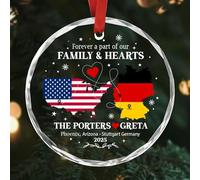 Décoration en verre longue distance personnalisée 2025 - Ornements en verre personnalisés de deux pays, souvenir d'échange, cadeau pour la famille et les amis, décoration de Noël, cadeaux de