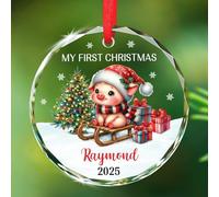 Décoration en verre « My First Christmas » 2025, décoration de Noël personnalisée pour les nouveaux parents de bébé, décorations souvenirs de 1er Noël de bébé cochon, décorations en verre avec nom