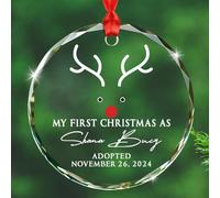 Décoration en verre « My First Christmas As Adopted », date et nom personnalisés pour bébé, cadeau de papa, maman, parents, famille, adoption, décoration en verre pour enfants