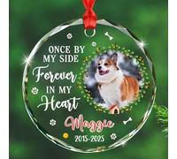 Décoration en verre « Once by My Side Forever in My Heart » - Cadeau de souvenir pour la perte d'un chien - Cadre photo personnalisé - Décoration commémorative en verre pour deuil